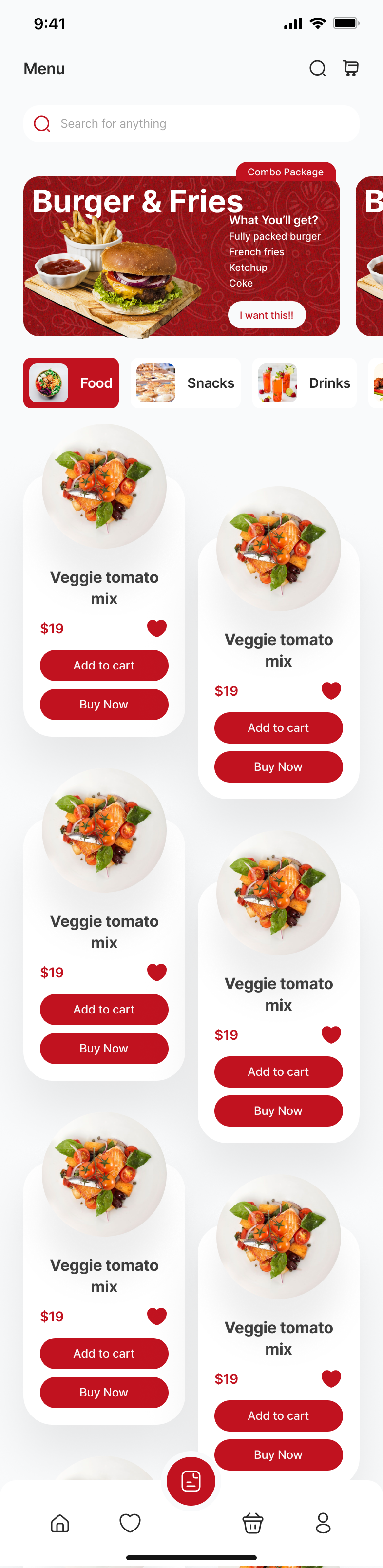 Menu with category filters
